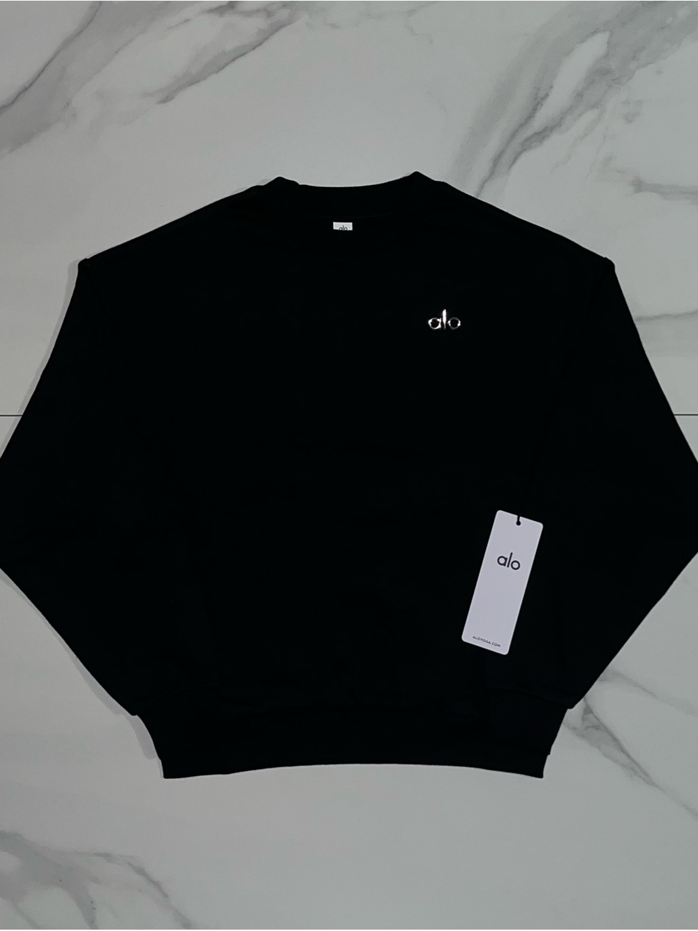 Alo Yoga Pullover Accolade Logo Crewneck Sweatshirt Black XS